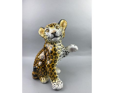 CERAMIC MODEL OF A LEOPARD CUB, 39cm high