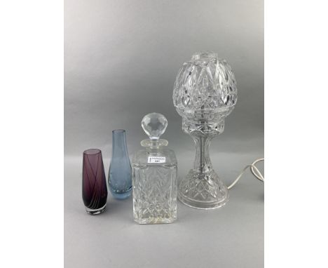 CRYSTAL LAMP OF DOMED FORM, along with a collection of crystal and glass ware, including Caithness Glass, a crystal decanter 