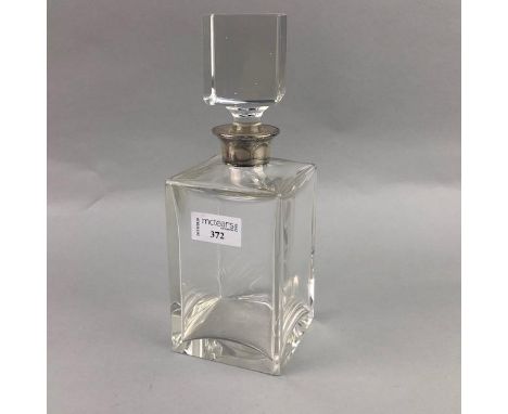 SILVER MOUNTED GLASS DECANTER, with stopper, 25cm high