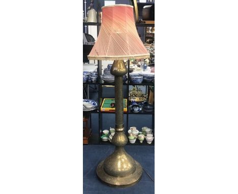 EASTERN BRASS STANDARD LAMP, with shade
