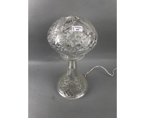 CUT GLASS TABLE LAMP, with mushroom shade