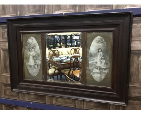EDWARDIAN WALL MIRROR, 97cm wide, 65cm high, with two portrait panels flanking central mirror