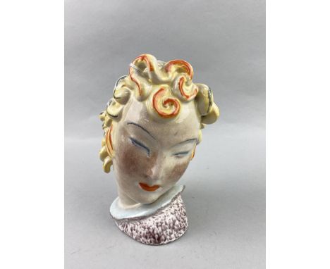 CONTINENTAL CERAMIC HEAD FIGURE IN THE STYLE OF GOLDSCHEIDER, along with other ceramics, including Wedgwood plates (7)