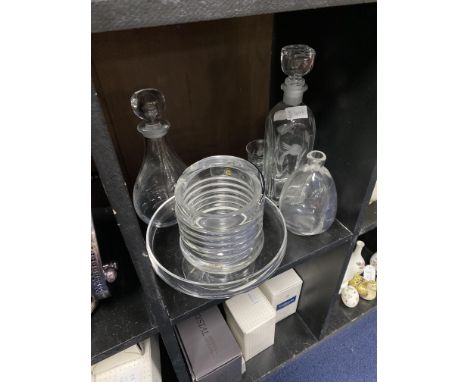 20TH CENTURY CRYSTAL DECANTER, with stopper, along with other crystal and glass ware