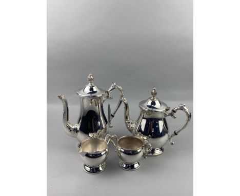 SILVER PLATED FOUR PIECE TEA AND COFFEE SERVICE, along with other silver plated ware, included cased and loose flatware, and 