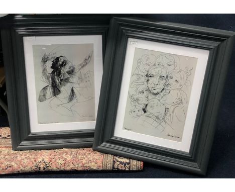 AFTER PETER HOWSON, FLOATING AT THE EDGE; and BOXING a pair of digital prints 40cm x 28cm Each mounted, framed and under glas