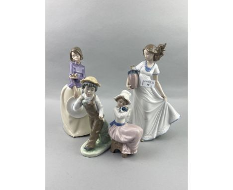 NAO FIGURE OF A FEMALE HOLDING A VASE, 28cm high, along with three other Nao figures (4)