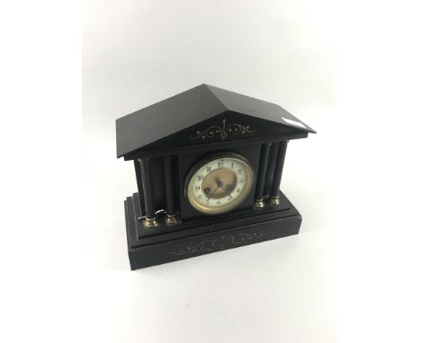 BLACK SLATE MANTEL CLOCK, 27cm high