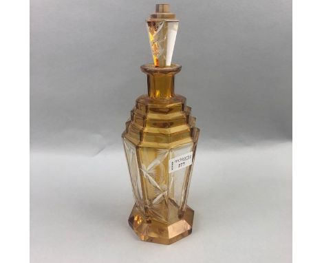 ART DECO AMBER FLASHED SPIRIT DECANTER AND STOPPER, 31cm high