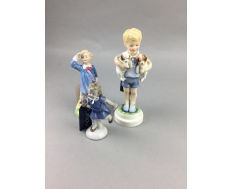 ROYAL WORCESTER FIGURE OF 'MONDAY'S CHILD IS FAIR OF FACE', 18cm high, along with a Royal Doulton figure of Little Boy Blue a
