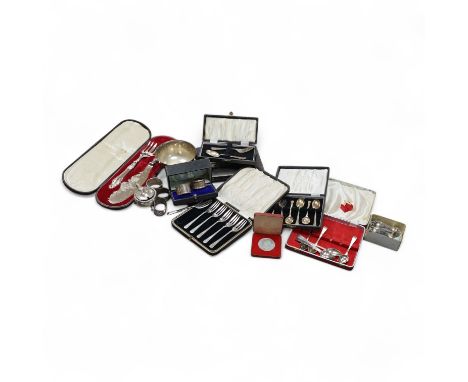Six assorted cased sets of silver flatware (one incomplete) including a set of six George III, London, 1794, together with fo