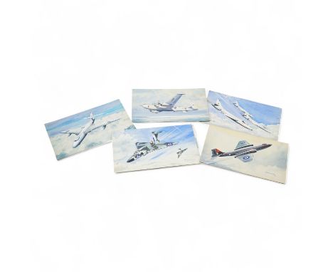 A F D Bannister, set of six original watercolours for postcard designs, RAF aircraft to include Vickers Armstrong's Valiant, 