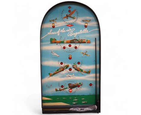 WWII aviation interest; a 1940s bagatelle table pinball game by Kay, Made in England, entitled ‘Sons of the Air’, of hardboar