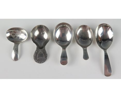 A George III Scottish silver Old English pattern caddy spoon,  maker Lindsay Beech, Edinburgh, 1811, together with four other