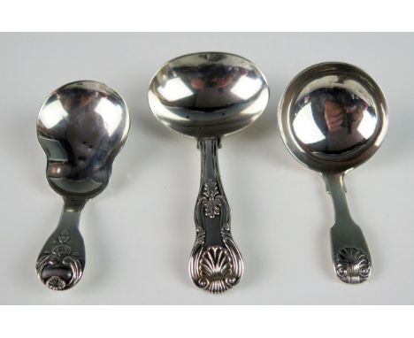 A Victorian silver Kings pattern caddy spoon, maker John &amp; Henry Lias, London, 1847 a George III caddy spoon, maker J.B, 