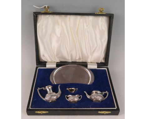 An Elizabeth II silver miniature five-piece tea and coffee service, maker S J Rose &amp; Son, Birmingham, 1976, includes tea 