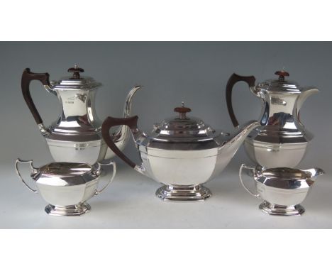 A George V silver four piece tea and coffee service, maker James Deakin &amp; Sons , Sheffield, 1925, includes teapot, coffee