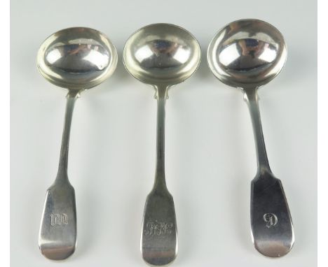 A Victorian provincial silver Fiddle pattern sauce ladle, maker William Rawlings Sobey, Exeter, 1845, initialled, together wi