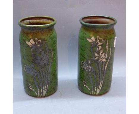 A pair of Heinz (AMHS) sterling silver on bronze vases. H.16cm