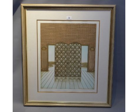 A 20th Century lithograph titled "Tapestry Screen" signed N. Grant. 57x47cm 
