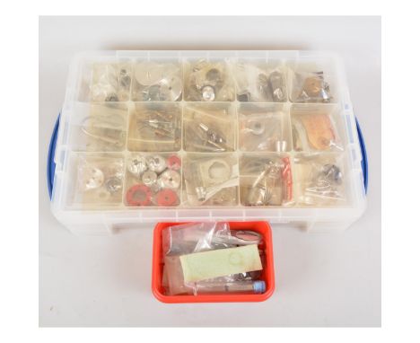 Box containing Engine spares, Heads, N/V, Silencers, Prop nuts including box of engine tools.