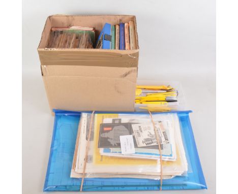 Box containing Early engine and Modelling reference books, Hand Saw set, Knives, and Aircraft plans.