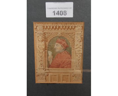 19th Century gilt framed miniature, portrait of Cardinal WolseyNo foxing or staining. Possibly slightly faded.3.75ins X 2.75i