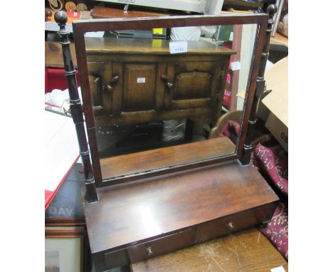 19th Century mahogany swing frame dressing table mirror with original rectangular plate above two drawers with brass knob han