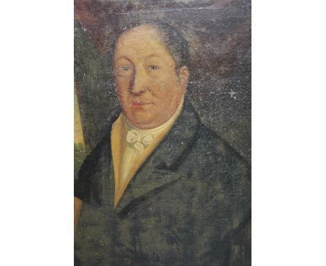 19th Century oil on canvas, portrait of a gentleman writing in a book with a quill, 30ins x 24ins, gilt framed 