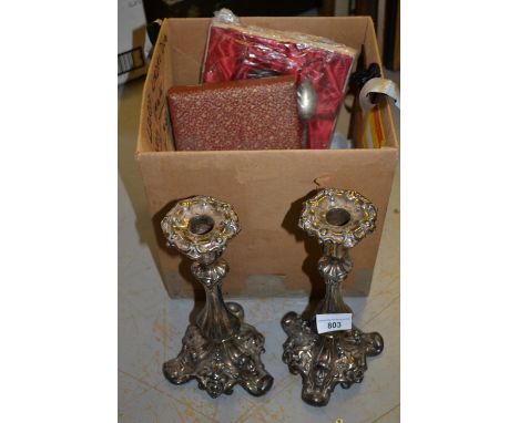 Pair of silver plated candlesticks and miscellaneous other items of silver plate 