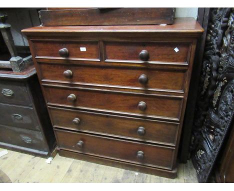 Large Victorian mahogany straight front chest of two short and four long drawers with knob handles, 45ins wideVery heavy cons