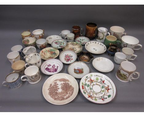 18th Century English porcelain cup and saucer, an 18th Century English tea bowl and two saucers in Chinese style, two moustac