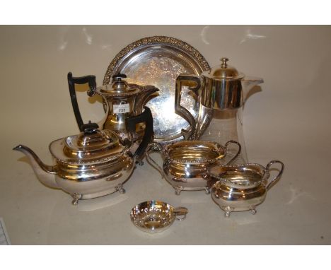 Silver plated four piece tea service, plate on copper salver and other miscellaneous items of silver plate 