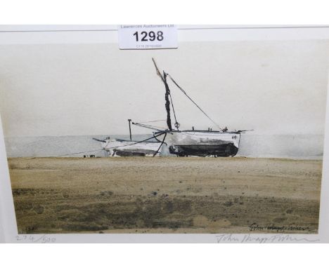 John Knapp Fisher signed Limited Edition print, inscribed on label verso, ' Aldeburgh - Beached Boats '. 