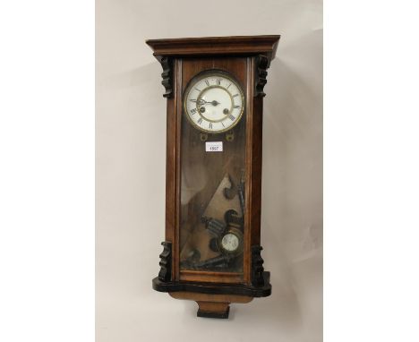 Late 19th Century walnut two train Vienna style wall clock (at fault) 