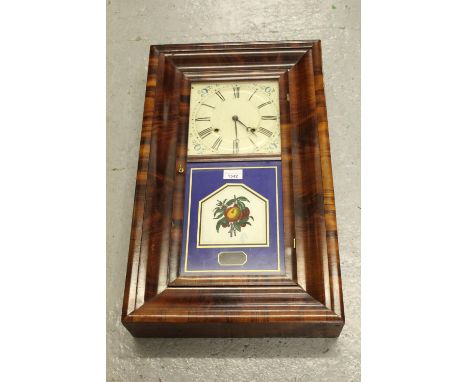 19th Century American rectangular mahogany wall clock, the enamel dial with Roman numerals, with a two train movement strikin