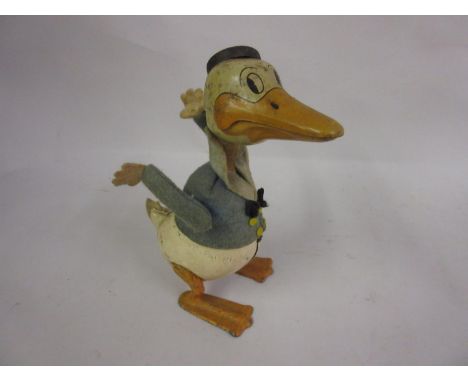Mid 20th Century Schuco tin plate wind-up clockwork toy of Donald Duck 