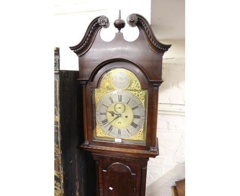 George III mahogany longcase clock, the gilt brass dial with silvered chapter ring, Arabic and Roman numerals, floral spandre