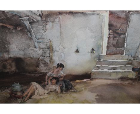 Sir William Russell Flint, artist coloured print, ladies in a cellar, published 1962 by Frost and Reed, 17.5in x 24in, gilt f