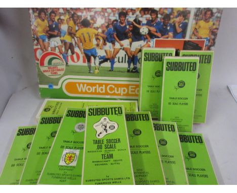 Subbuteo World Cup Edition boxed 1980's table top game and a box containing a quantity of various Subbuteo players, goals etc