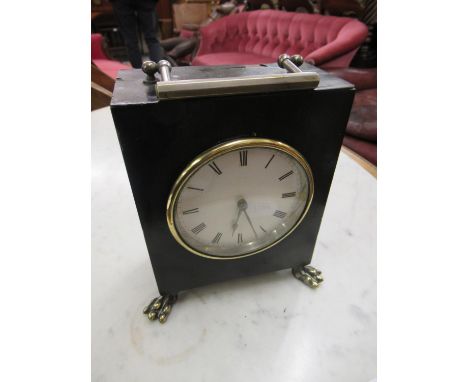 Small 19th Century cylindrical clock on stand with a single train pendulum movement together with a small ebonised mantel clo