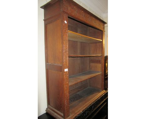 Victorian carved light oak four shelf open bookcase44ins high x 37ins 14ins deep 