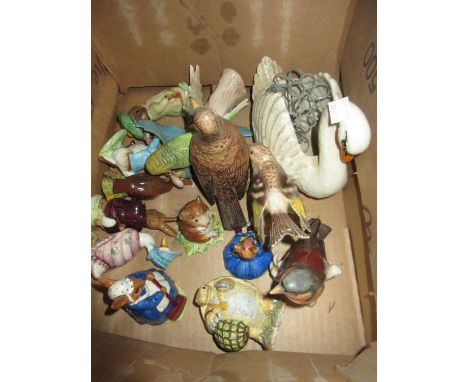 Nine various Beswick and Royal Doulton Beatrix Potter figures together with various Beswick and Goebel figures of birds and o