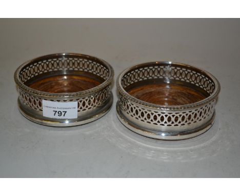 Pair of silver plated bottle coasters and miscellaneous other items of silver plate including an oval galleried tray 