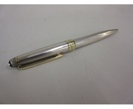 Mont Blanc sterling silver cased ballpoint penLength is 135mmA couple of slight nicks to the engine turning from ordinary use