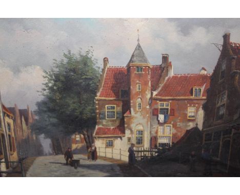 19th Century Dutch school, oil on panel, street scene with figures, bearing signature Koek Koek, 9ins x 13ins, in a moulded g