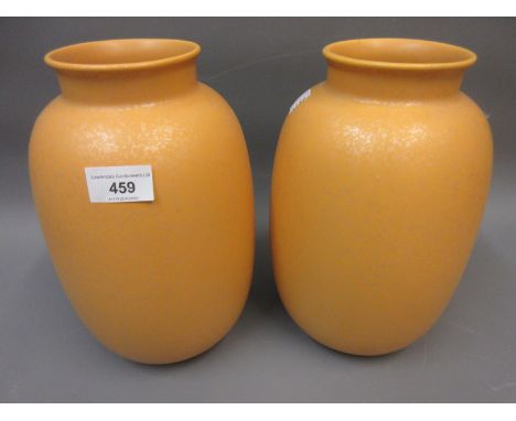 Pair of Poole pottery ' Imperial Yellow Jewel ' baluster form vases, 10ins high 