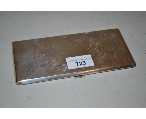 Chinese sterling silver double cigarette case, the cover engraved with figure of a dragon, with empty cartouche200gHolder ins