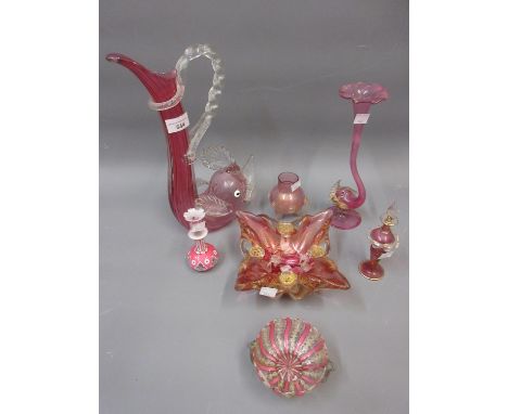 Murano glass jug decanter in the form of a dolphin together with various other items of Italian glassware 