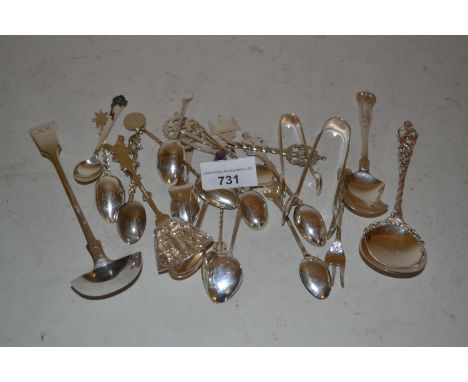 Quantity of miscellaneous silver coffee spoons, caddy spoon, teaspoons and tongs etc 